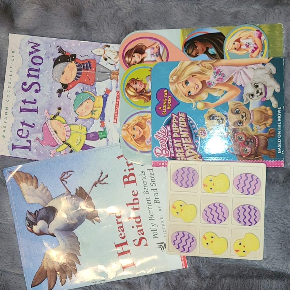 3 Children's Books and 1 Easter TicTacToe Set. Good Used Condition